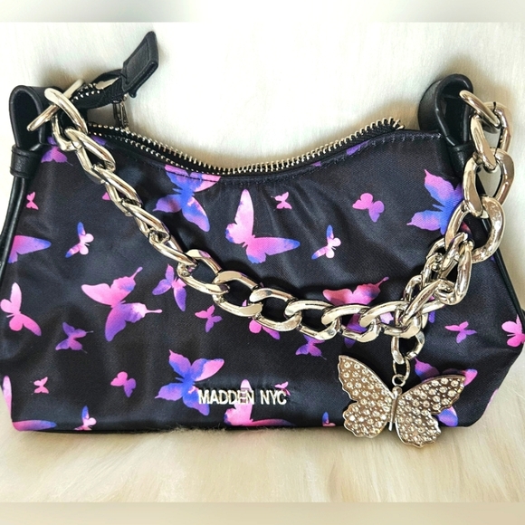 Steve Madden NYC Rosa Y Negro Mariposa Chain Purse w/Pouch and Nylon Crossbody - Picture 1 of 7